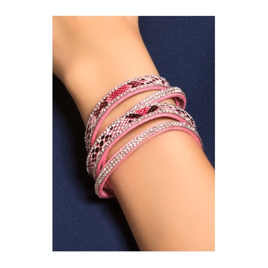 Swarovski - White Swarovski Crystal Elements 2 rows Bracelet and Pink leather