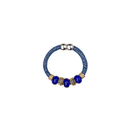 Blue Glass Beads Bracelet and Steel Gold