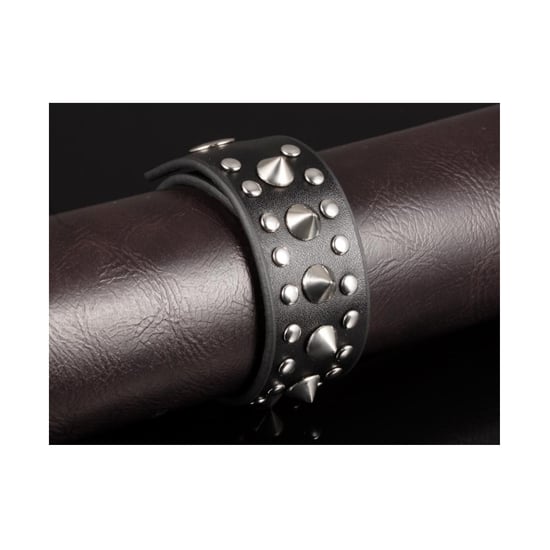 Black Leather and Stainless Steel Punk Man Bracelet