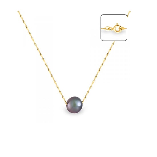 Black Freshwater Pearl and Yellow Gold 750/1000 Singapour Chain Woman Necklace - Image 2