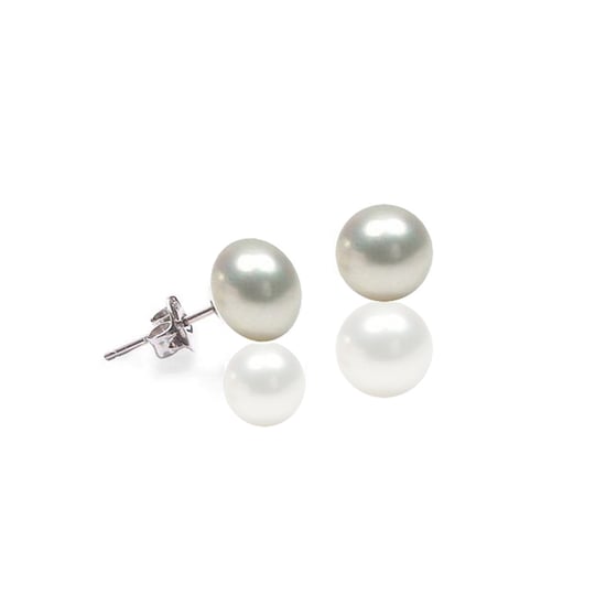 Set : White Freshwater Pearls Necklace and Earrings 925 Silver Mounting