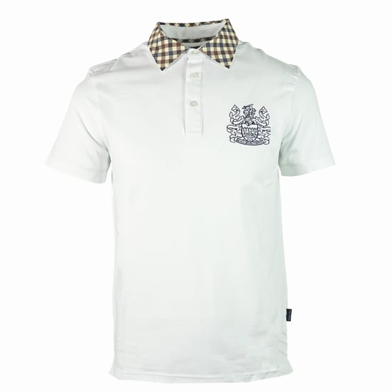 Aquascutum Signature Check Collar White Polo Shirt - Image 1