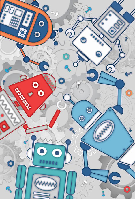 Robot Wall Mural Blue - Image 1