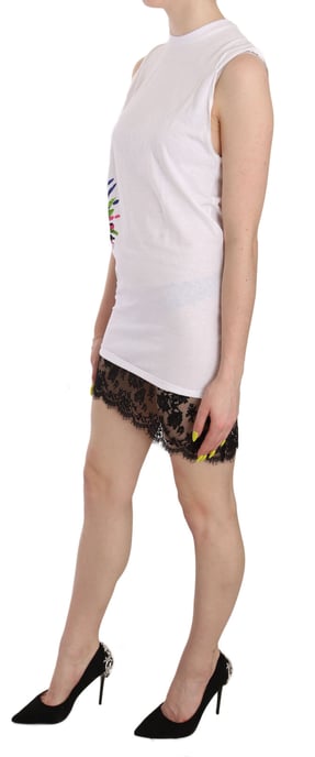 Dsquared² Vit Tryckt Rundhalsad Ärm-Lös Bodycon Mini Klänning - Image 3