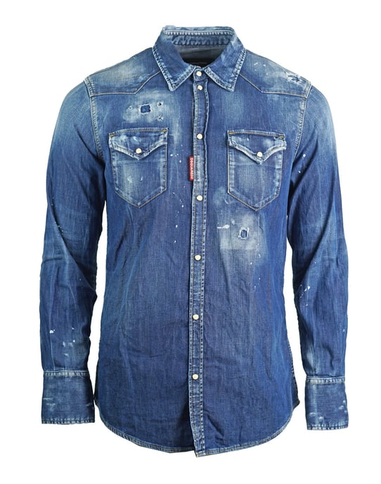 Dsquared2 Distressed Blue Denim Shirt - Image 1