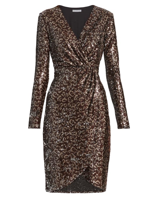 Gina Bacconi Clarice Sequin Wrap Dress in Brown