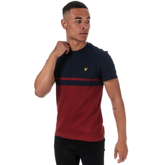 Men's Lyle And Scott Panel Stripe T-Shirt in Navy Red - Image 1