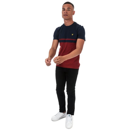 Men's Lyle And Scott Panel Stripe T-Shirt in Navy Red - Image 3