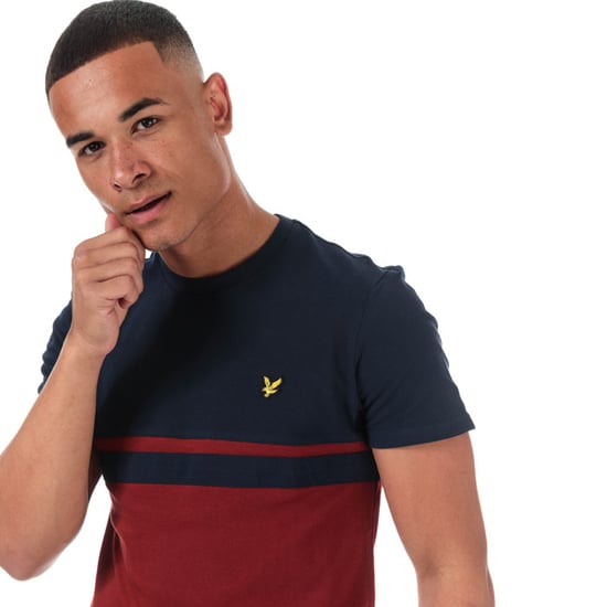Men's Lyle And Scott Panel Stripe T-Shirt in Navy Red - Image 6