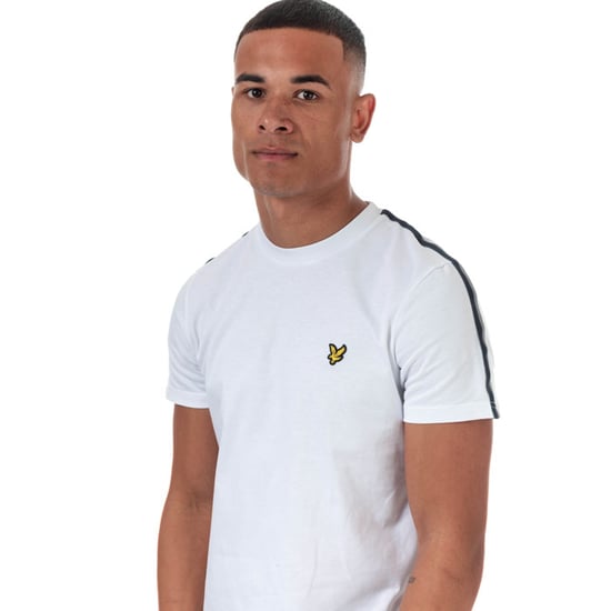 Men's Lyle And Scott Taped T-Shirt in White Navy - Image 5