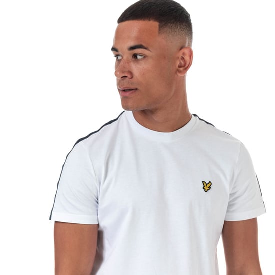 Men's Lyle And Scott Taped T-Shirt in White Navy - Image 6