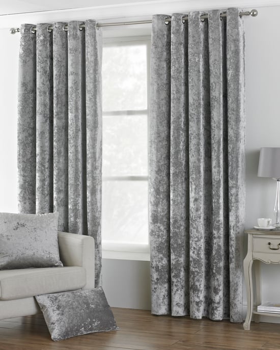 Verona Crushed Velvet Look Eyelet Curtains in Silver - Image 1