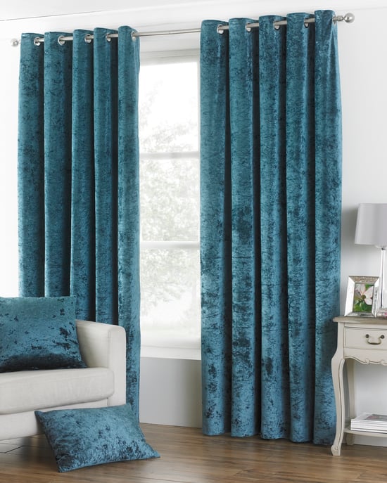 Verona Crushed Velvet Look Eyelet Curtains in Teal - Image 1