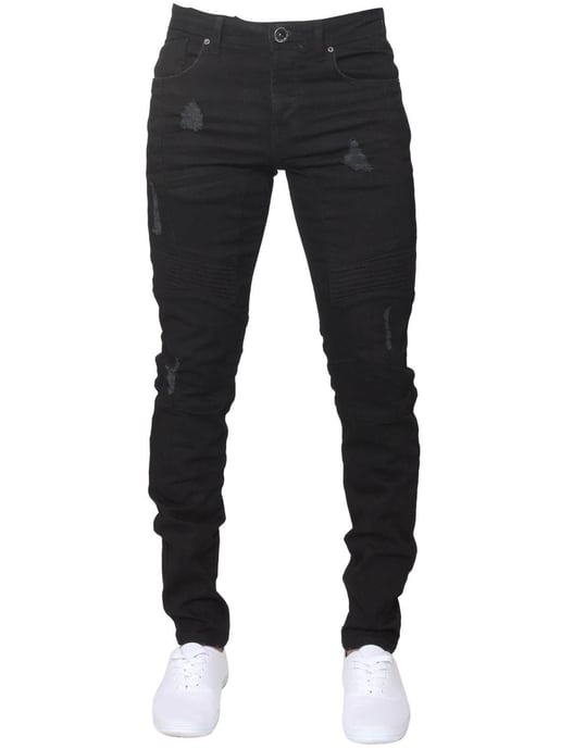 Enzo Men's Super Skinny Stretch Biker Denim Jeans