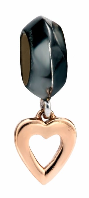 Elements Silver Womens 925 Sterling Silver Oxidised Bead Charm with Drop Rose Gold Heart Charm