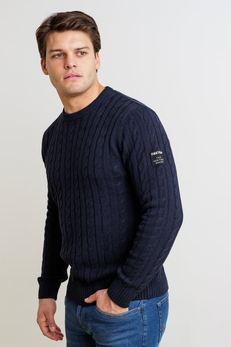 Dark Navy Regular Fit Cotton Rich Cable Knit Crew Neck Jumper - Image 1