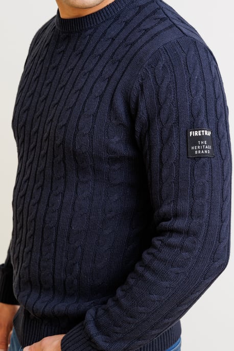 Dark Navy Regular Fit Cotton Rich Cable Knit Crew Neck Jumper - Image 3