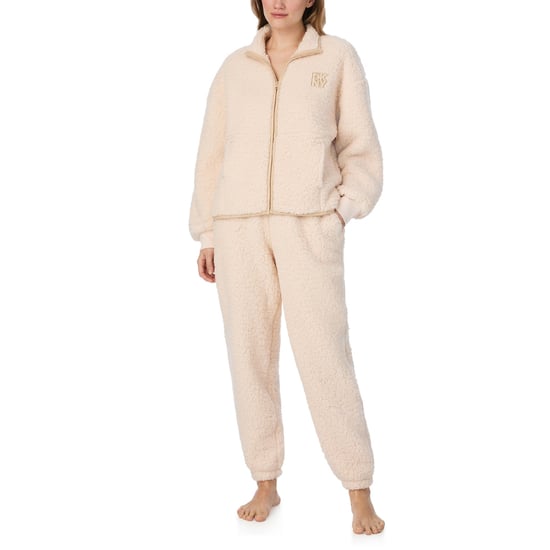 DKNY Sherpa Zip Top & Jogger Set Cream - Image 1