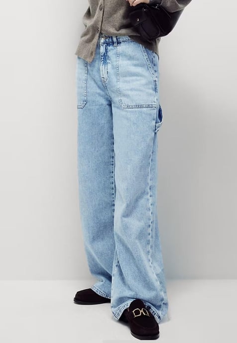 M&S Womens Relaxed High Waisted Carpenter Wide Leg Jeans in Light Blue - Image 1
