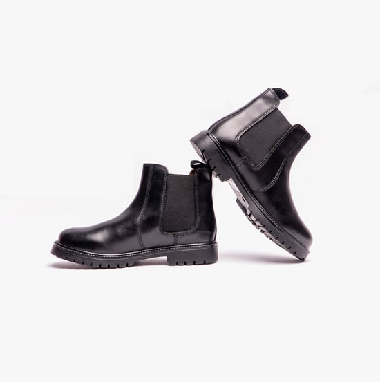 Roamers B525A Unisex Kids Leather Chelsea Boots Black - Image 3