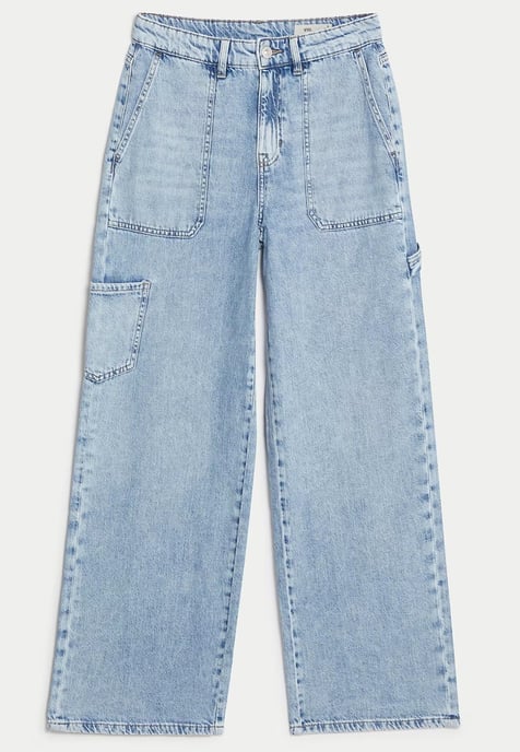 M&S Womens Relaxed High Waisted Carpenter Wide Leg Jeans in Light Blue - Image 4