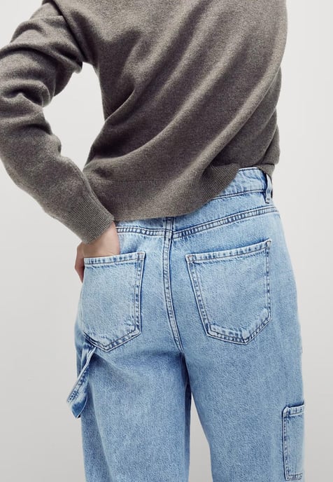 M&S Womens Relaxed High Waisted Carpenter Wide Leg Jeans in Light Blue - Image 2