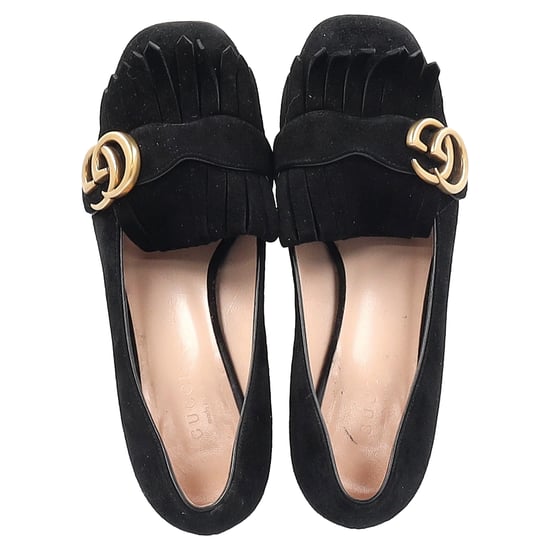 Gucci GG Marmont Mid-Heel Loafer Pumps in Black Suede - Image 3