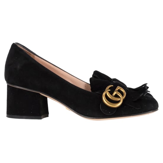 Gucci GG Marmont Mid-Heel Loafer Pumps in Black Suede - Image 1