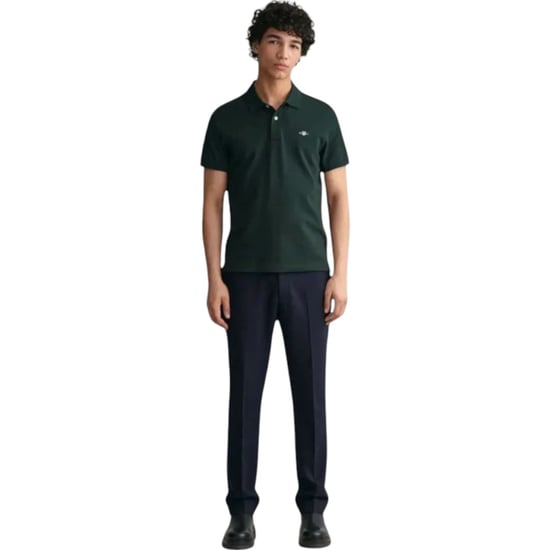 Gant Mens Regular Fit Embroidered Archive Shield Polo Shirt Tartan Green - Image 3