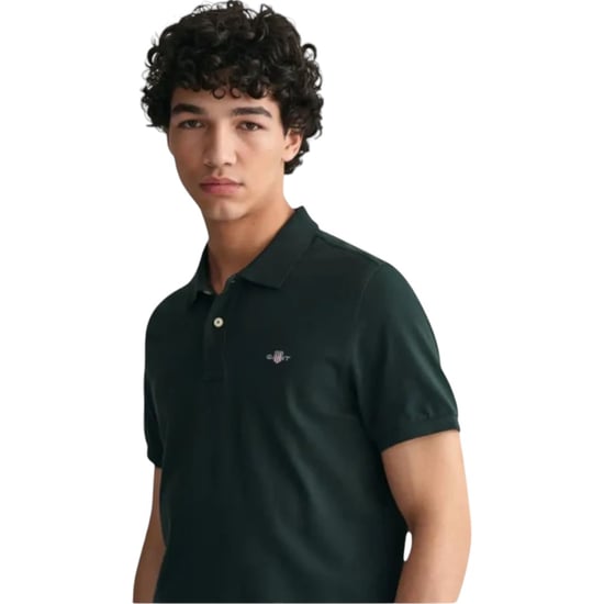 Gant Mens Regular Fit Embroidered Archive Shield Polo Shirt Tartan Green - Image 2