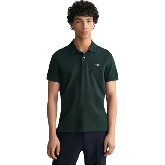 Gant Mens Regular Fit Embroidered Archive Shield Polo Shirt Tartan Green - Image 1