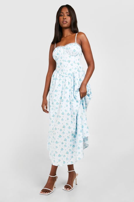 Ditsy Floral Strappy Milkmaid Midaxi Dress - Image 1
