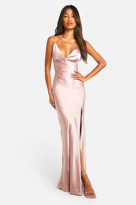 Bridesmaid Satin Strappy Maxi Dress - Image 1