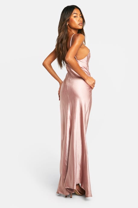 Bridesmaid Satin Strappy Maxi Dress - Image 2