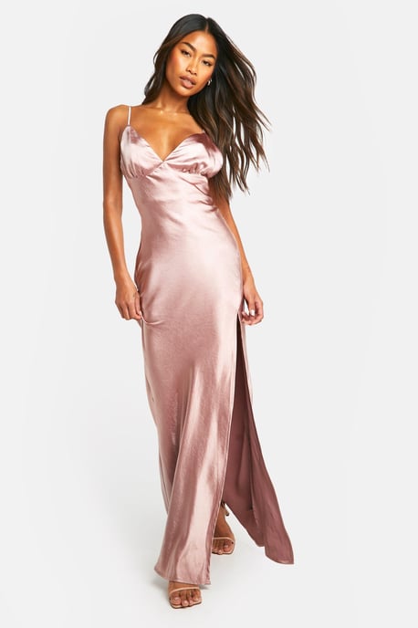 Bridesmaid Satin Strappy Maxi Dress - Image 3