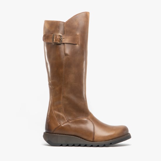 Fly London Dames Camel Brown MOL 2 Leren Wedgesleekte Kniehoge Laarzen met Ritssluiting - Image 1