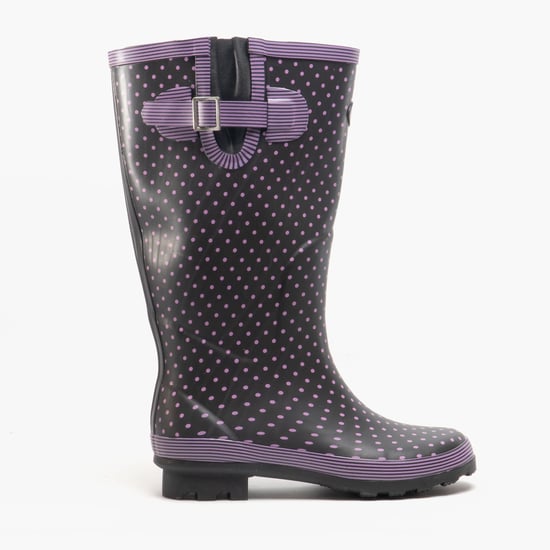 Stormwells WEAMELL Womens Wellington Boots Mauve Polka Dot/Navy - Image 1