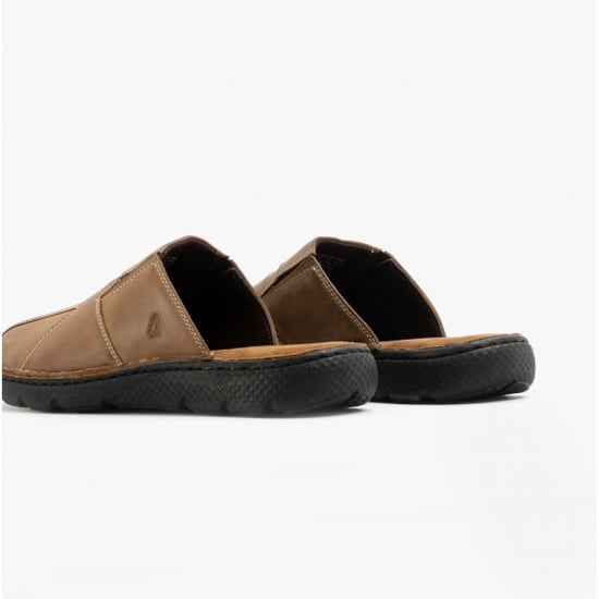 Hush Puppies CARSON Heren Leren Muismat Slippers Olijf - Image 5