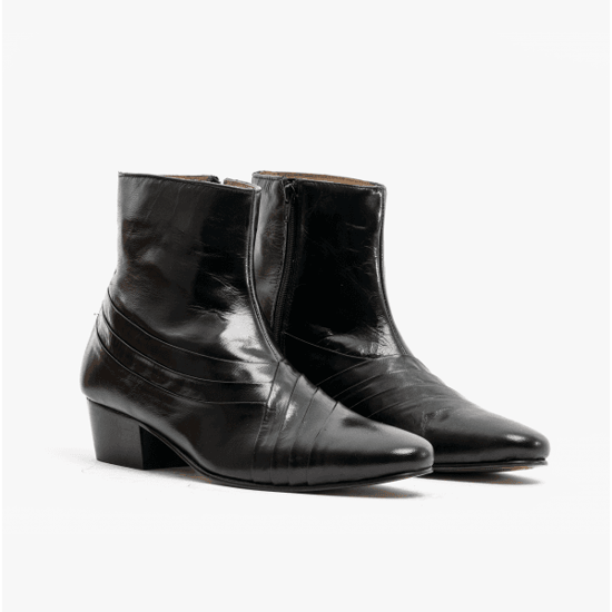 Club Cubano SALVATORE Mens Leather Cuban Heel Boots Black - Image 2