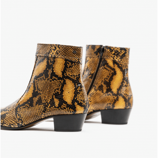 Club Cubano EMMANUEL Mens Snakeprint Leather Cuban Heel Boots Amarillo - Image 6