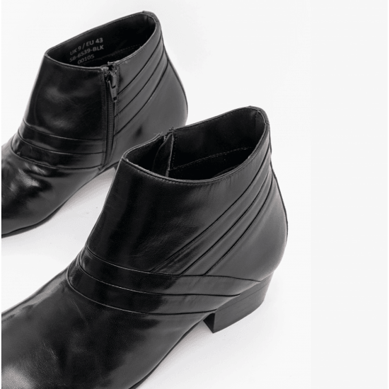 Club Cubano MARIO Mens Leather Cuban Heel Boots Black - Image 5