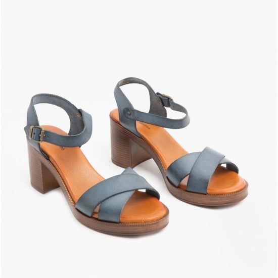 GEORGIA Ladies Leather Heeled Sandals Blue - Image 2