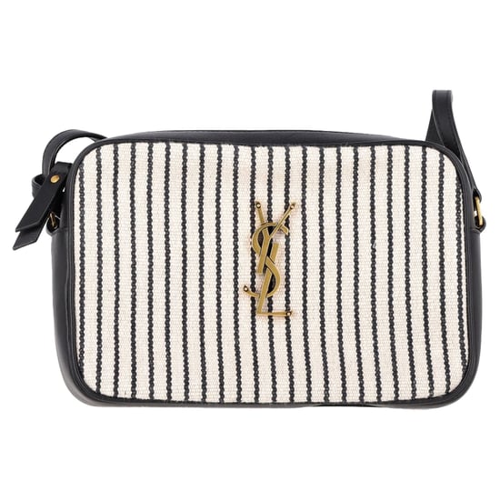 Saint Laurent Lou Medium YSL Striped Camera Crossbody Bag in White Canvas - Image 1