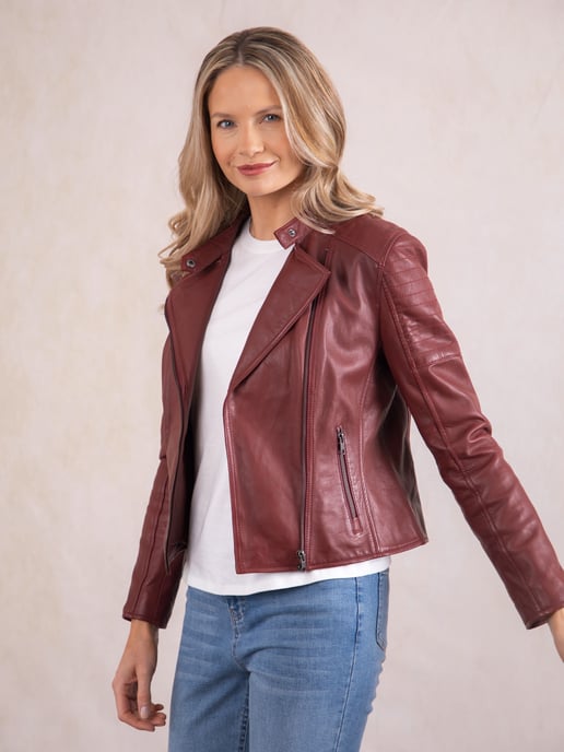 Nicole Leather Biker Jacket in Red - Image 1