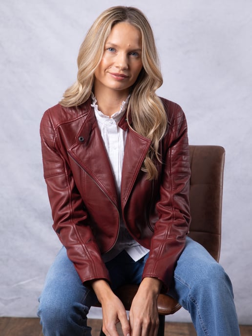 Nicole Leather Biker Jacket in Red - Image 2