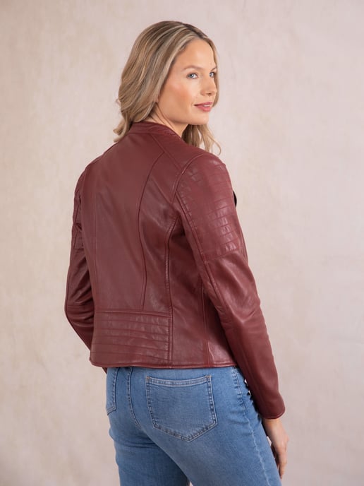 Nicole Leather Biker Jacket in Red - Image 4