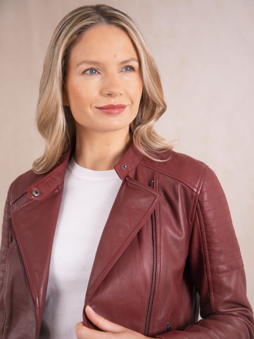 Nicole Leather Biker Jacket in Red - Image 5