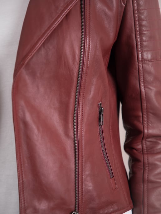 Nicole Leather Biker Jacket in Red - Image 6
