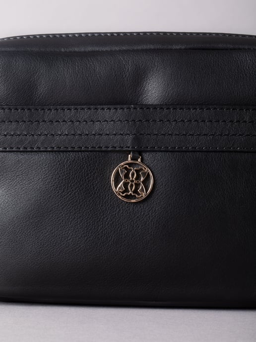 Cartmel Boxy Leather Cross Body Bag in Black - Image 3