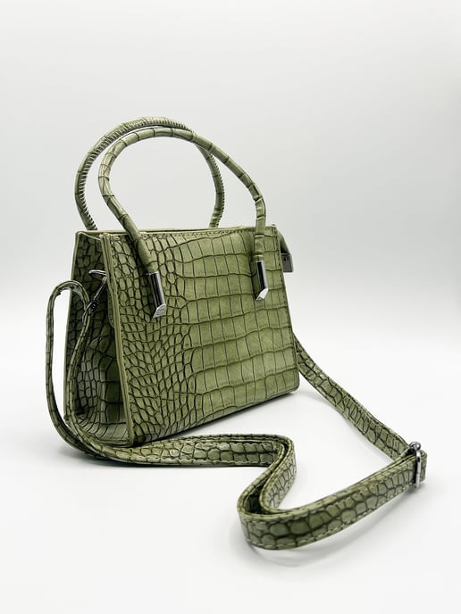 Mini Croc Crossbody Bag in Sage - Image 4